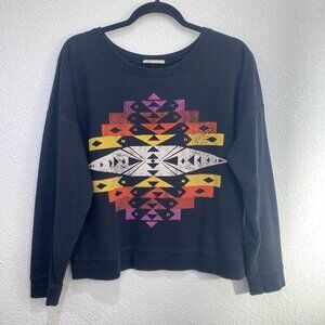 Forever 21 Aztec Print Black Cropped Pull Over Sweater - Size Large